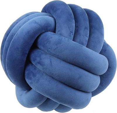 Cyprinus Carpio 3 Strands Handmade Wrinkle Free Knot Ball Pillows, Home Decoration Plush Soft Pillow,Throw Knotted Firmed Lumbar Pillow Classic Blue 8x8Inch (Pack of 1)
