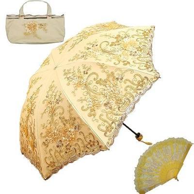 Vintage Lace Umbrella, UPF50+ Sun Umbrella, 3D Flower Chinese Embroidery Compact Folding Umbrella for Walking, Wedding, Tea Party,Photo Shooting