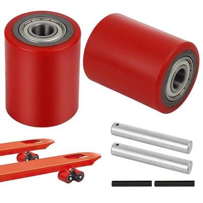 1 Pair Pallet Jack Load Wheels, Manual Pallet Jack Truck Wheels 3” x 3.75” with Bearings ID 20mm, Pallet Jack and Lift Truck Rear Wheel Replacement, Red(1 Pair)