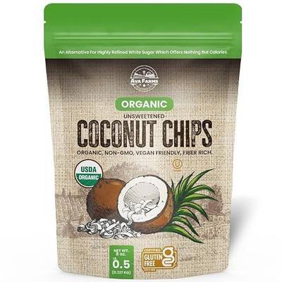 Ava Farms Coconut Chips – 8oz Large Coconut Flakes – Unsweetened Coconut Flakes – Natural and Organic Coconut Chips – Delicious Unsweetened Coconut for Snacks, Porridge, Breakfast, Desserts