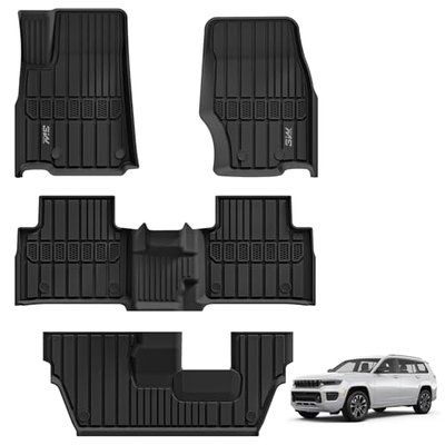3W Floor Mats Fit for Jeep Grand Cherokee L 7 Seat 2021-2025 2026 All Weather TPE Custom Fit Floor Liner for 1-3 Rows Full Set Car Mats Black(NOT Fit for 6-Passenger)