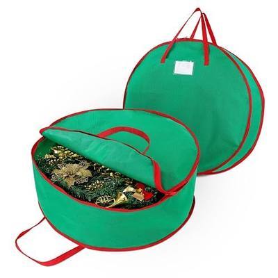 2 Pack Christmas Wreath Storage Container Bag 24", Card Slot Durable Handles and Double Zipper Storage Containers and to Protect Artificial Garland - Green