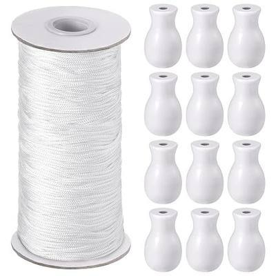 Windyun 110 Yards Blind Cord 1.8 mm Braided Lift Shade Curtain String and 12 Pieces Wood Blind Pull Cord Knobs for Roman Shade Kit, Curtain Craft(White)