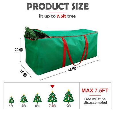 Christmas Tree Storage Bag, Stores 7.5ft Artificial Christmas Tree with Carry Handles and Dual Zipper, Protects Against Dust Insects, Durable Material, 48x14.5x20 Inches - Green