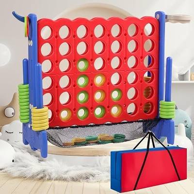 Giant 4 Row Game with Carrying Bag and Mesh Fabric .Giant 4-to-Score Game Set Suitable for Indoor and Outdoor Holiday Parties and Family Gatherings.( Blue red)