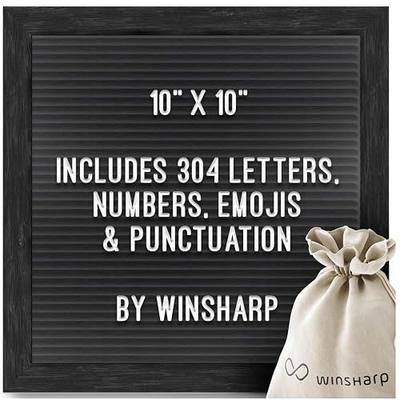 Black Felt Letter Board 10"x10" Black Wooden Frame with White Letters Changeable Sign Boards for Home Decor Baby Announcement Letterboard With Stand