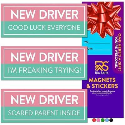 Rio Salto 3-Pack Large Reflective New Driver Car Magnet Please Be Patient Magnet Permit Student Driver Magnets Sticker Cool Prank Rookie Funny Magnetic Accessories Bumper Pink Matchy Matchy Cute