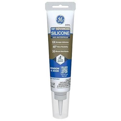 GE Advanced Silicone Caulk for Window & Door, Clear, 2.8 fl oz Tube, 1 Pack - 100% Waterproof Silicone Sealant, 5X Stronger Adhesion, Freeze & Sun Proof