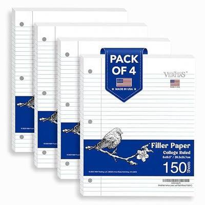WritePads College Ruled Loose Leaf Paper, 600 Sheets Bulk Notebook Paper, 8"x10-1/2" 3 Hole Punched Filler Paper, Fits Standard 3-Ring Binder, 65lb Thick Paper, Made in USA