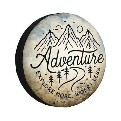 Adventure RV Spare Tire Cover Suitable for RV Truck SUV Trailers Camper Off-Road Vehicle Adjustable Elastic Tire Cover (Adventure Awaits, 15in Suitable for tire Diameter 27in-29in)