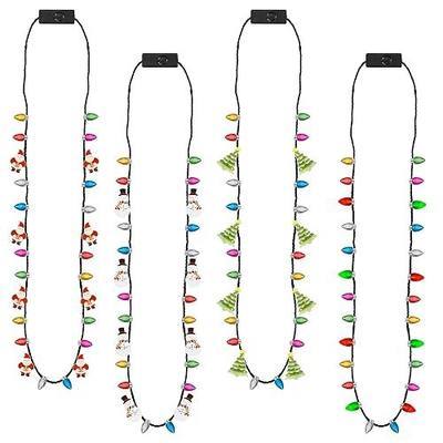 EOBOH Christmas Necklace, 4Pcs Light Up Christmas Necklace, Glowing Bulb Xmas Tree Santa Candy Cane Necklaces, 3 Modes Colorful Xmas Party Favors, Ugly Xmas New Year Eve Party Supplies Accessories