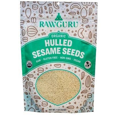 RawGuru Unsalted Hulled Sesame Seeds, Organic, Raw | Keto | Vegan | Kosher | Paleo | Gluten Free Snacks | Superfood, 16 oz.