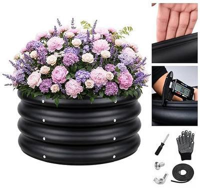 ZXZYHFTY Circle Raised Garden Bed, 0.6 mm Thick Galvanized Steel, Black | 1 Pack 2 x 2 x 1 FT Round Planter Box with Open Bottom for Vegetables, Flowers and Herbs Outdoors