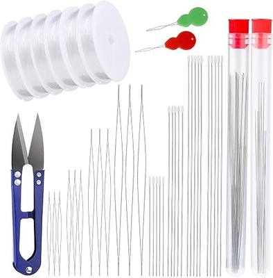 43 Pcs Beading Needles Set, 20 Pcs Long Straight Beading Thread Needles, Beading Thread 12 PCS Big Eye Beading Needles with 6 Elastic Beading String,Threaders, Beading Supplies for Jewelry Making