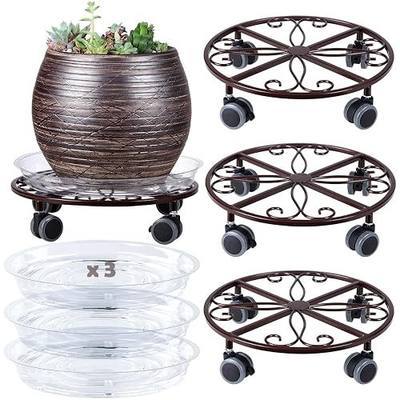 3 Pack Plant Caddy with Wheels Heavy Duty 13.5 Inches Metal Plant Stand with Wheels Plant Dolly Rolling Plant Stand Plant Roller with Casters for Indoor and Outdoor, Bronze
