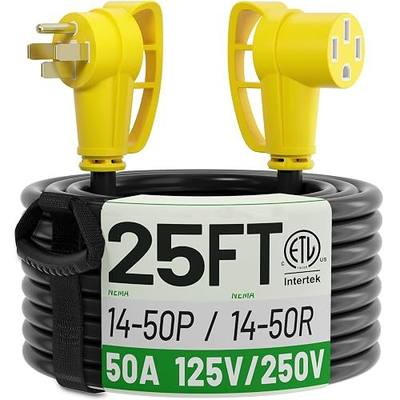 POWGRN NEMA 14-50P to NEMA 14-50R 25FT 50 Amp RV/EV Extension Cord Outdoor with Grip Handle, Flexible 4 Prong Heavy Duty RV Power Cord Waterproof, 50A 125/250V 6250/12500W STW, ETL Listed