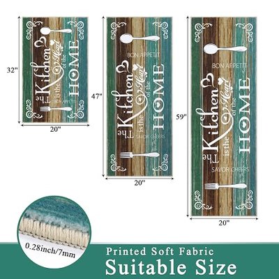 Boho Kitchen Rug Sets 3 Pieces, Washable Kitchen Mats for Floor, Non Slip Soft Kitchen Area Rug Floor Mat for Kitchen, Laundry Room and Hallway (Teal, 20''x32''+20''x47''+20''x59'')