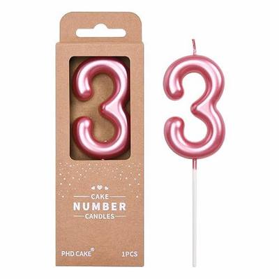 PHD Cake 2.76 inch Classical Pink 3 Number Birthday Candles, Party Celebration