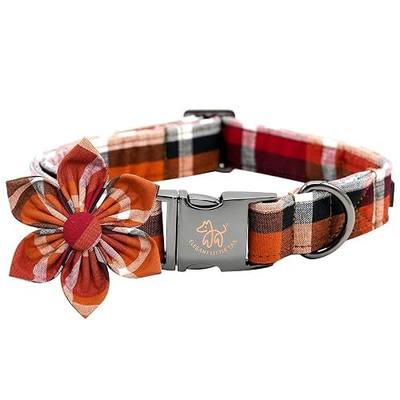 Elegant little tail Fall Dog Collar, Halloween Plaid Dog Collar with Flower Girl Boy Pet Collar Dog Flowers Soft Durable Pet Collar for Large Dogs