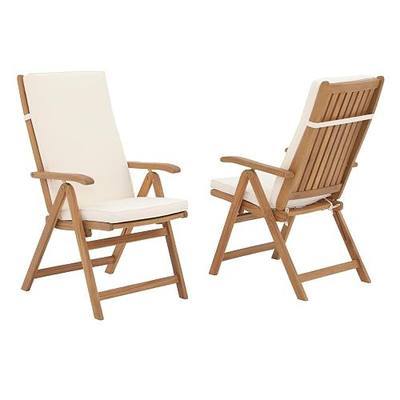 OC Orange-Casual Folding Patio Dining Chair Set of 2, Outdoor Acacia Wooden Reclining Chair w/Armrest & Removeable Cushion, Solid Wood, for Porch, Backyard, Garden, Indoor, Beige
