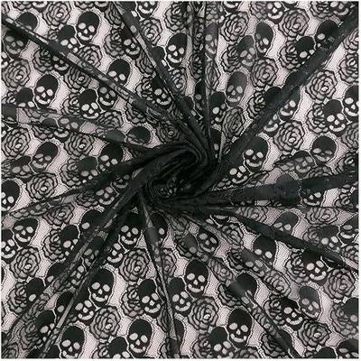 60“ Wide *36" Long Lace Fabric, 1 Yard Black Skull Pattern, Non-Stretchy Nylon lace, Soft Touch for Table Cover, DIY Sewing Dress, Home Decor, Wedding and Party Decoration (60x36 inch Black)…