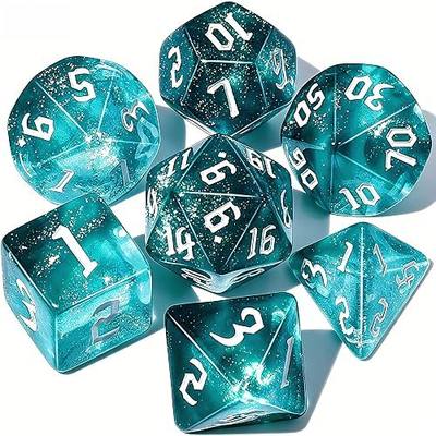 CiaraQ 7pcs Polyhedral Dice Set for Dungeon and Dragons MTG Table Games | Acrylic Role Playing Dice for D&D with Black Velvet Bag – Translucent Teal – Standard Size – Ages 14+