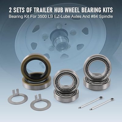 Trailer Axle Bearing Kit L68149/L68111 L44649/L44610 Grease Seal 171255TB 10-19 I.D. 1.719'' for #84 Spindle 3500 LB Trailer Axles (Set of 2)