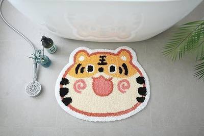 Cute Tiger Head Tufted Water Absorbent mat, Non Slip Bathroom mat,Kid's Room mat,Bathmat,Childrens Rug Decor