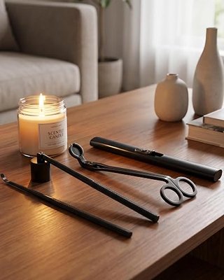 YOUTUOY 4 in1 Candle Accessory Set with Rechargeable Candle Lighter, Candle Wick Trimmer, Candle Wick Snuffer, Candle Wick Dipper, Candle Care Kit (Matte Black)