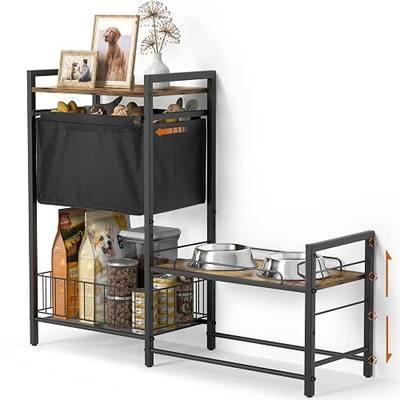 Lomivra Elevated Dog Bowl Stand with Toy Bin Basket, 4 Height Adjustable Raised Feeding Station Cabinet, Lifted Food and Water Bowl Holder, Pet Storage Organizer for Large Medium Small Dogs