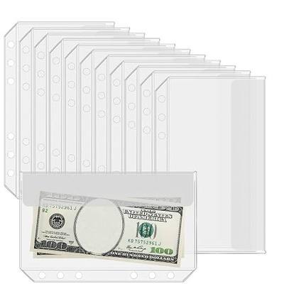 Antner 12PCS A6 Binder Pockets No Zipper 6-Hole Cash Stuffing Envelopes Planner Inserts for A6 6-Ring Binder, Clear PVC Zipless Binder Pouch Loose Leaf Filling Bags Money Envelopes for Cash Budgeting