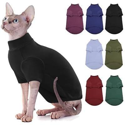 Turtleneck Sweater for Cat, Sphynx Cats Shirt Hairless Cat Sweaters with Sleeves, Warm and Soft Kitten Pullover Fleece Winter Pajamas Jumpsuit for Puppy Cats, Black S