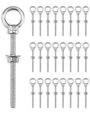 QWORK Eye Bolt, 25 Pack 1/4"x3" Stainless Steel Marine Grade Threaded Eyebolts, Lifting Ring Threaded Eyebolts with Nuts Washers