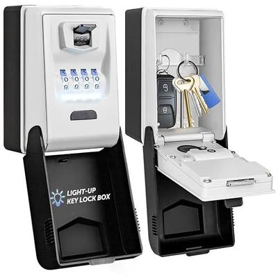 HUANLANG Key Lock Box Wall Mount - Outdoor Combination Lock Box with 6 Dials Light Up, Waterproof Key Safe Large Capacity for House Office Garage School
