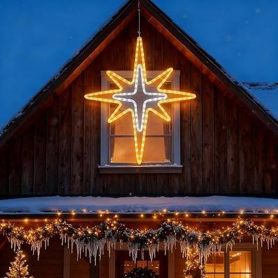 36'' Christmas Star of Bethlehem LED Star Hanging Lights Nativity Holy Family Light for Door Window Porch Wall Decoration Plug Operated Lighted Hanging Tree Topper(White, Warm Light)