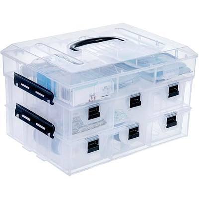 MyGift 11 Inch Clear Plastic Storage Box Container, Arts and Crafts Sewing Supplies Organizer Case with Black Accents, 24 Customizable Compartments, and 6 Drawers with Removable Dividers | Sewing Supplies Organizer Case with Black Accents, 24 Customizable Compartments, and 6 Drawers with Removable D