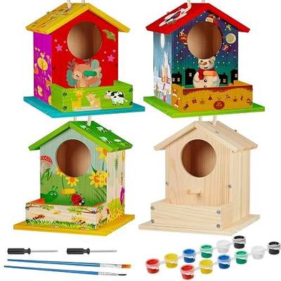 Liliful 4 Pack Birdhouse Kits for Kids, DIY Wooden Bird House Kit to Build and Paint, Birdhouse Painting Kit for Kids Ages 4-8 8-12, Arts and Crafts Activity, Classroom Gift for Boys Girls