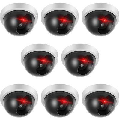 Kanayu 8 Pack Fake Security Camera Dummy CCTV Dome Camera Fake Security with Flashing Red LED Light Wireless Surveillance Decoy Dummy Video for Outside with Screws Tape for Indoor Outdoor Home (White)