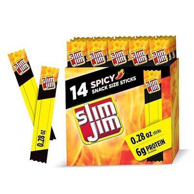 Slim Jim Smoked Jerky Snack Sticks, Spicy Flavor, 6g Protein Per Serving, 0.28 oz. (14-Count)