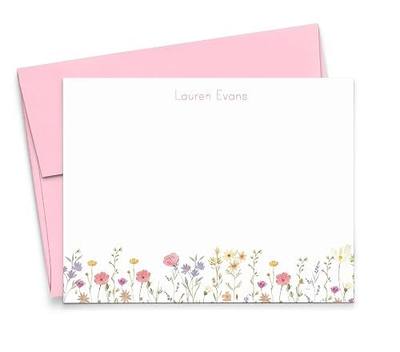 Sweet Wild Flower Kids Stationery Set for Girls Personalized Floral Note Cards for Girl, Custom Stationary Notes with Florals, Kid Notecards with Wild Flowers, Choice of Colors and Quantity