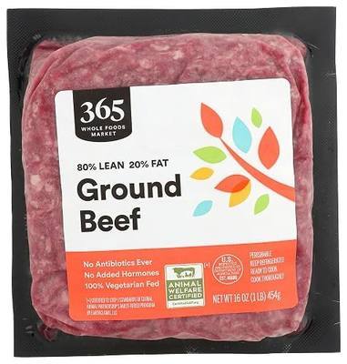 365 by Whole Foods Market Ground Beef 80% Lean/20% Fat, 16 OZ