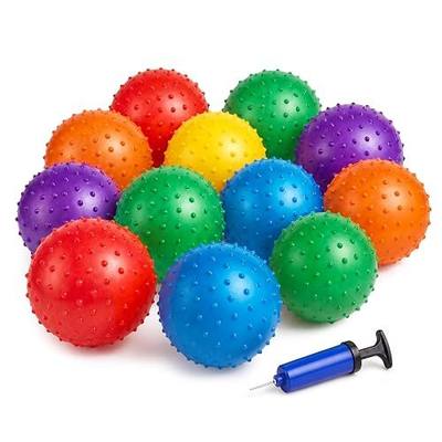 Bedwina Mini Knobby Balls - Bulk 5 Inch Sensory Balls and Spiky Massage Stress Balls with Pump, Fun Bouncy Ball Party Favors