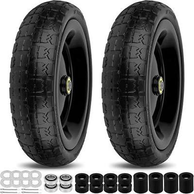 13 Inch Flat Free Wheels Tires 4.00-6 Solid Replacement with Universal 5/8" Axle Bore Hole, 8 Spacers and 4 Pins, for Wheelbarrow, Garden Wagon, Hand Truck, Trolley, Lawn Mower, 2 Pack