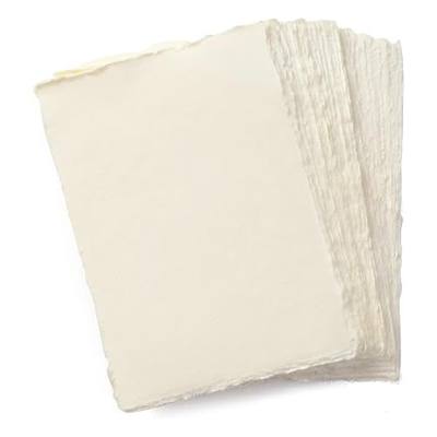 Wanderings Handmade A6 Cream Mixed Media Paper with Deckle Edge - 4" x 6" - 150 GSM -Colored Cold Press Textured Paper Made with Recycled Cotton for Crafts Card Making Sketching Watercolor - 50 Sheets