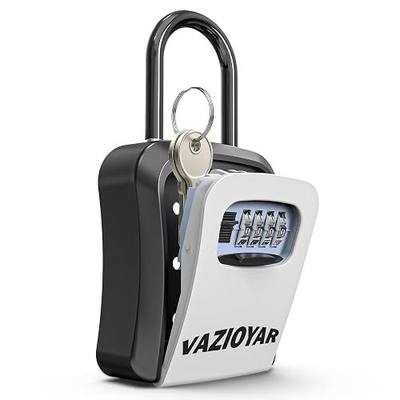 Key Lock Box for Outside, Portable Waterproof Wall Mounted Changeable 4-Digit Combination Key Storage Lockbox, 5 Keys Capacity Key (With Shackles)