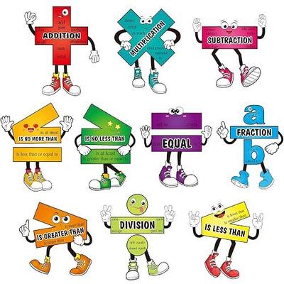 Pasimy 10 Pcs Math Posters Classroom Educational Supplies, Math Learning Symbol Poster with 80 Adhesive Glue Points for Elementary Middle School Bulletin Board Must Have Decor(Vibrant Colors)