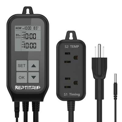 REPTITRIP Reptile Thermostat, Light Timer for Temperature and Lighting Control, Day-Night Timer Thermostat with Reptile Thermometer for UVB Light, Heat Lamp, Heating Pad, 10A 1250w