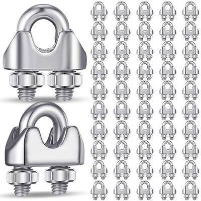 Blulu 50 Pcs 1/8 Inches M3 Stainless Steel Wire Rope Cable Clip Clamp 304 Stainless Steel Wire Rope Clamp Clip Wire Cable Clamp Wire Rope Clips U Bolt Saddle Fastener