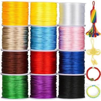 Cridoz 12 Rolls Nylon String for Bracelets, Satin Rattail Silk Cord Silky Beading String for Kumihimo, Braided Bracelets, Pendants Necklace, Macrame Craft, Keychains Lanyards, Jewelry Making