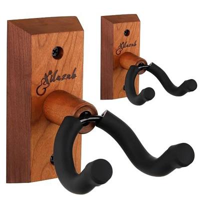 Guitar Mount 2 Pack, XILAZAB Cherry Wood Guitar Hanger for Wall, Guitar Wall Hook Holder Wall Mount for Acoustic Electric Bass Banjo Mandolin